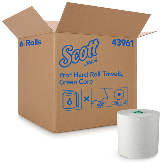 Essuie-tout Scott Pro en rouleau rigide – avec poches absorbantes – pour distributeurs Green Core – Blanc – Lot de 6
