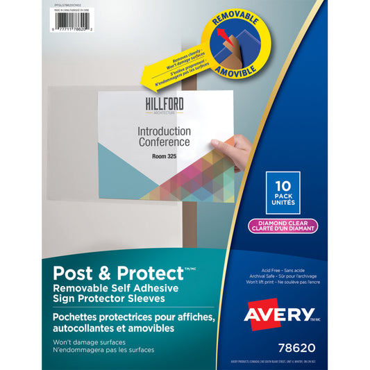 Protections d'écran autocollantes amovibles Avery, transparentes, amovibles, paquet de 10 (78620)