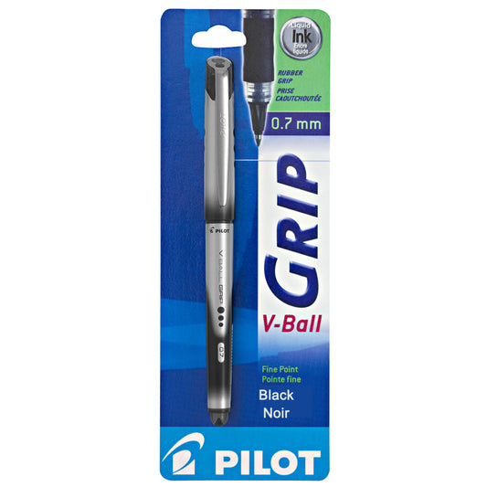 Pilot V-BALL GRIP Rollerball Pen - Fine Point - 0.7 mm - Black Ink - 10 Pack
