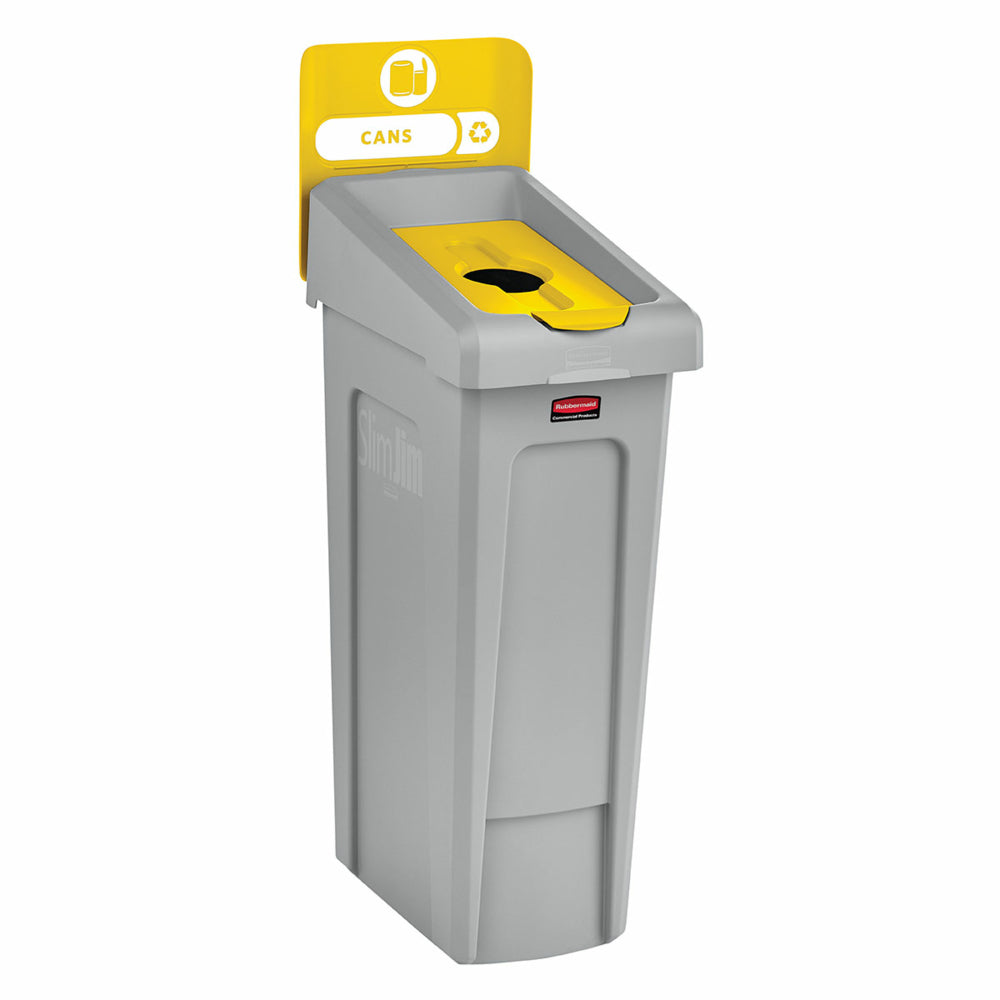 Station de recyclage Rubbermaid Commercial Slim Jim 1-Stream 23 Gal. pour bouteilles/canettes - Jaune/Gris