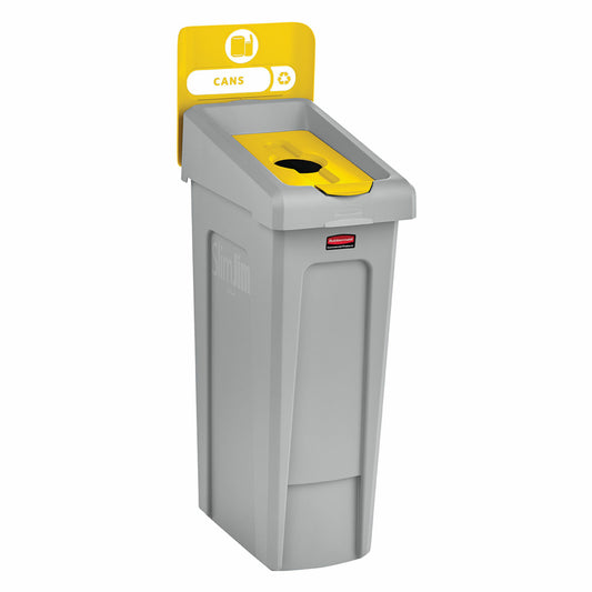 Rubbermaid Commercial Slim Jim 1-Stream 23 Gal. Recycling Station for Bottles/Cans - Yellow/Grey