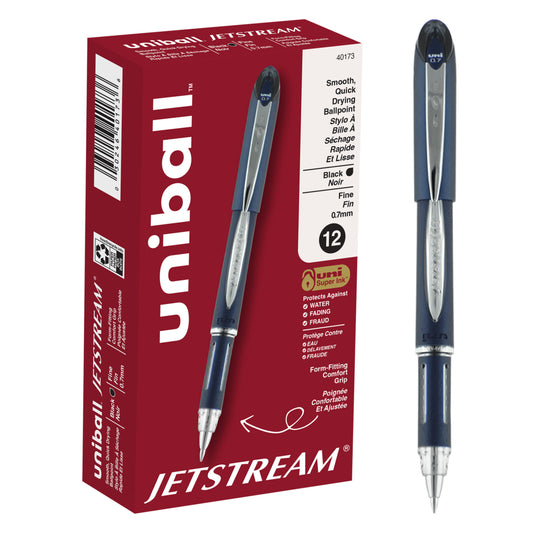Uniball Jetstream Stick Ballpoint Pen -Fine Point - 0.7mm - Black Ink -12 Pack