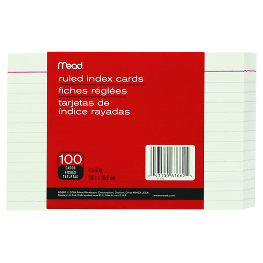Fiches lignées Mead - 4" x 6" - Paquet de 100