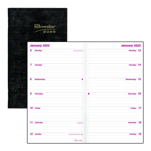 Browneline 2025 Two-Week Planner - Stitched Binding - 6" x 3-1/2" - Black - English