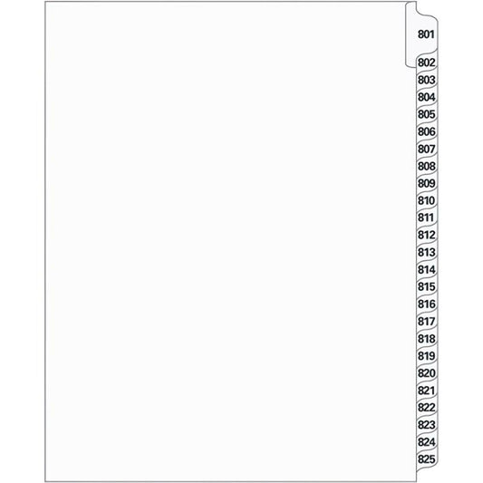 Supreme Litigation Tabs 25th Cut Numeric Set 11" White #801-825
