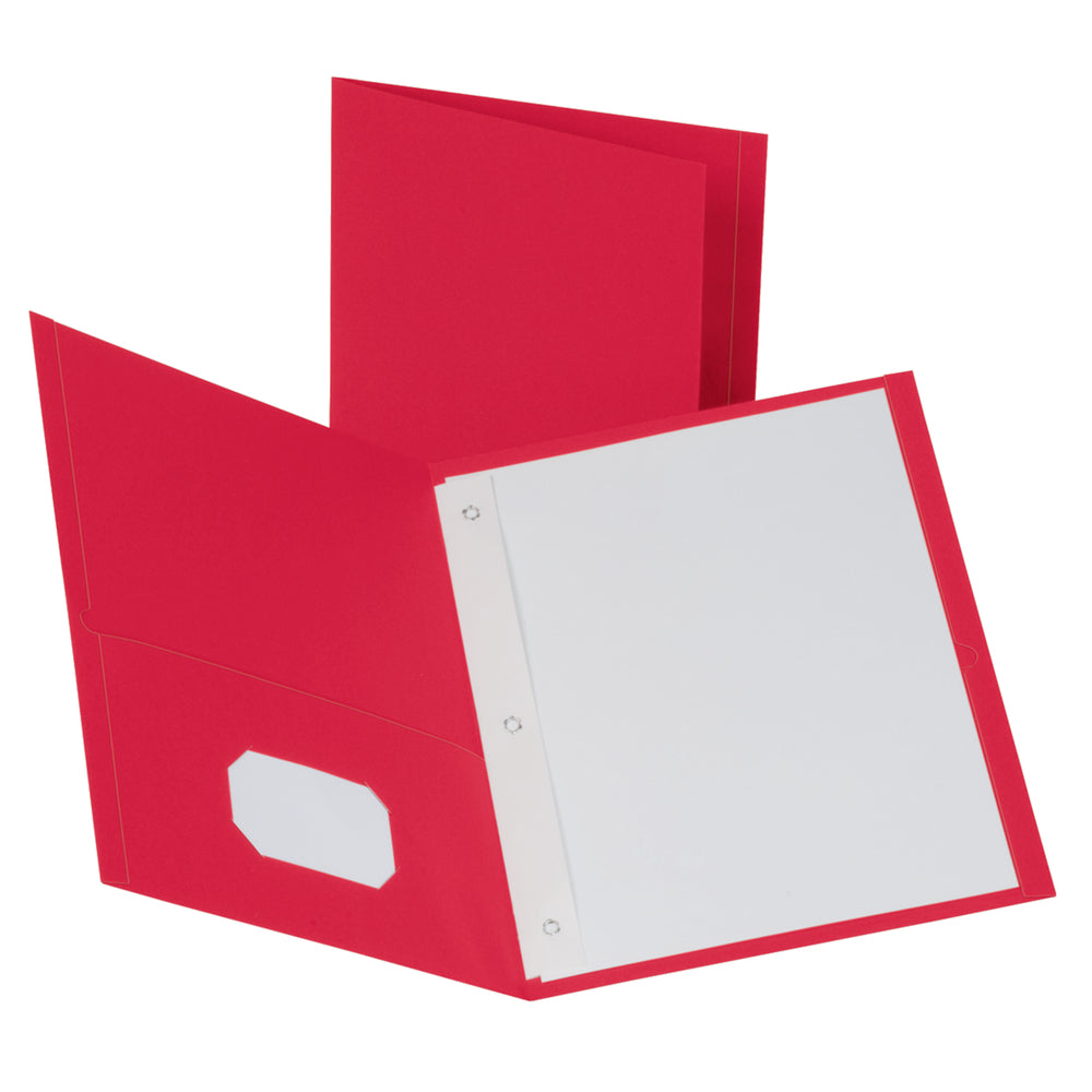 Oxford Twin Pocket Portfolio with Three Tang Fasteners - Letter Size - Red