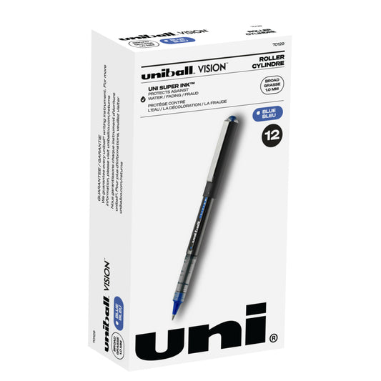 Stylos roller Uni-Ball Vision - Pointe large (1,0 mm) - Bleu - Lot de 12