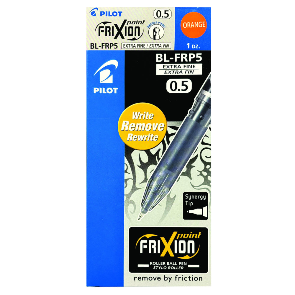 Pilot Frixion Ball Erasable Gel Pens - Exta-Fine 0.5mm Point - Orange - 12 Pack