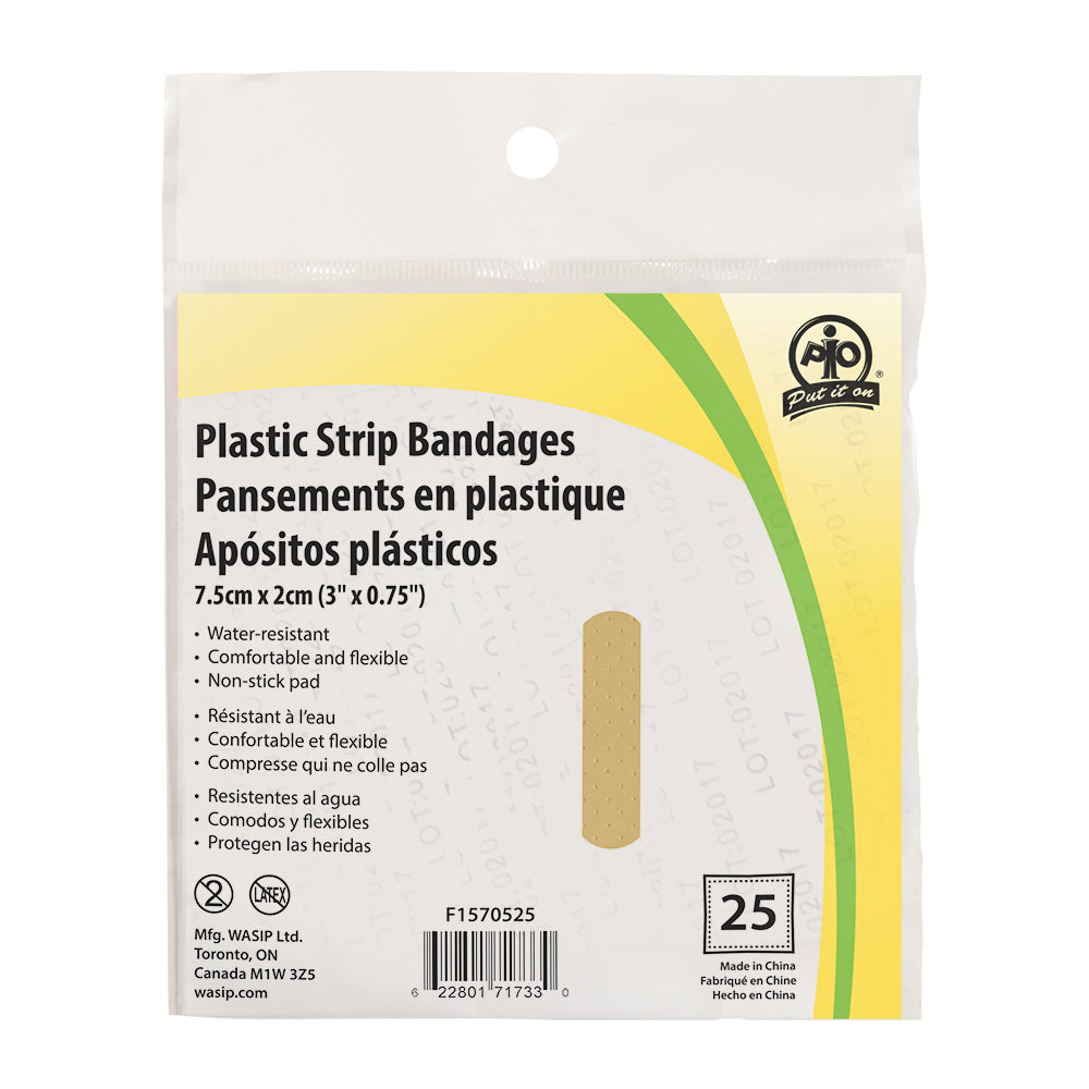 Pansements en plastique Wasip - 7,5 cm l x 2 cm L - Paquet de 25