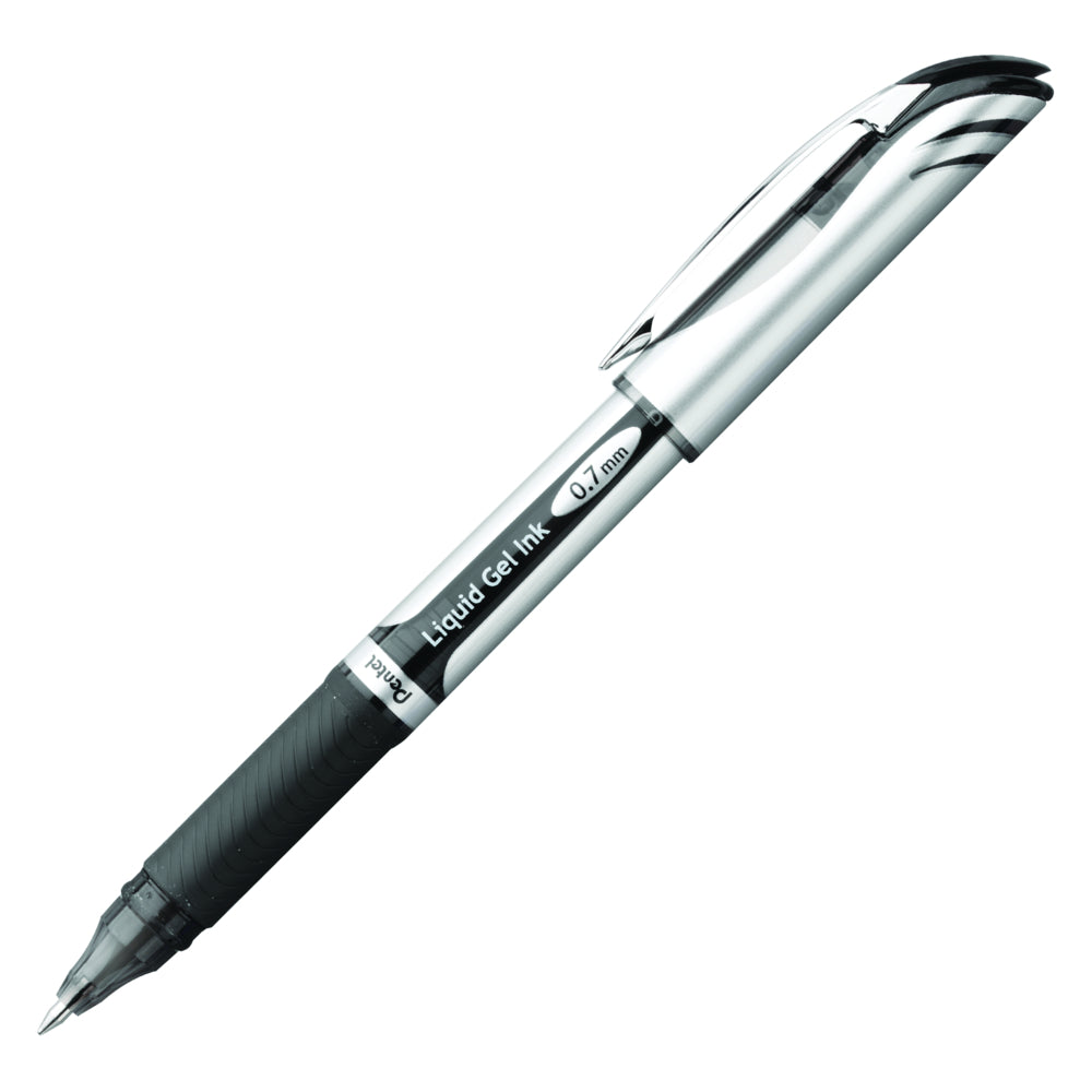Stylo à encre gel liquide Pentel EnerGel - Pointe métallique de 0,7 mm - Avec capuchon - Encre noire - Lot de 12