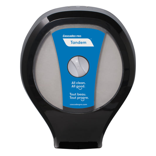 Distributeur de papier hygiénique Cascades PRO Tandem Jumbo, rouleau simple, 11,6 po L x 5,8 po P x 14,6 po H, noir