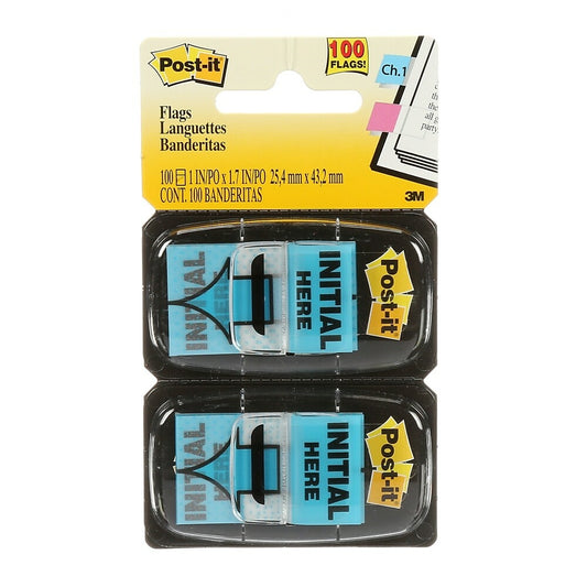 Post-it Message Flags, "Initial Here", 1" x 1.7", 2 Dispensers/Pack, 100 Flags/Pack
