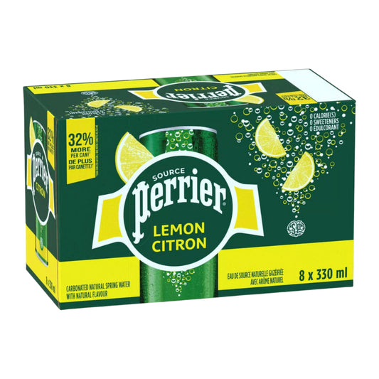 Perrier Carbonated Natural Spring Water - Lemon - 330mL - 8 Pack