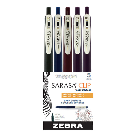 Zebra Sarasa Clip Gel Retractable Vintage Pen - Dark Assorted - 5 Pack