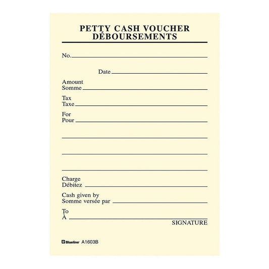 Bloc de coupons bilingues Blueline Petty Cash, 3-1/2" x 5", paquet de 10