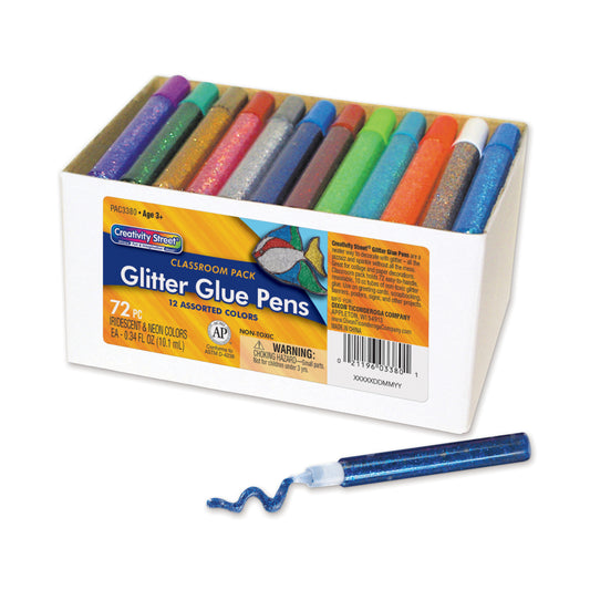 Stylos à colle pailletée Creativity Street, pack classe, couleurs irisées et fluo assorties, 10 ml, 72/boîte