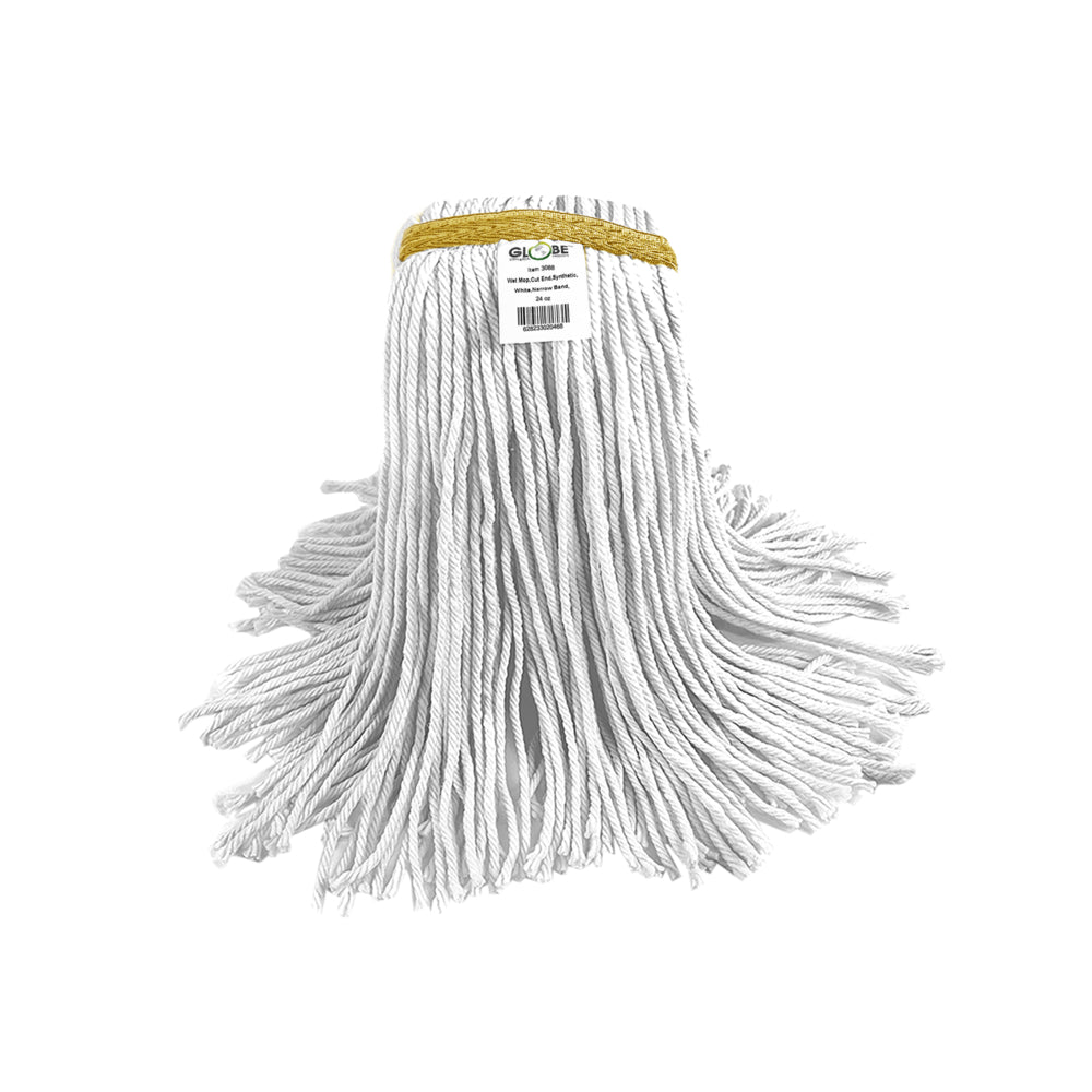 Globe Commercial Syn-Pro Synthetic Wet Mop - Narrow Band - 24 oz - Cut End - White