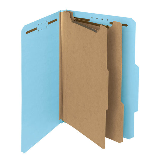 Chemises de classement Smead en carton 100 % recyclé avec 2 intercalaires – Bleu – Format légal – 25 pts – Extension 2 po – Paquet de 10