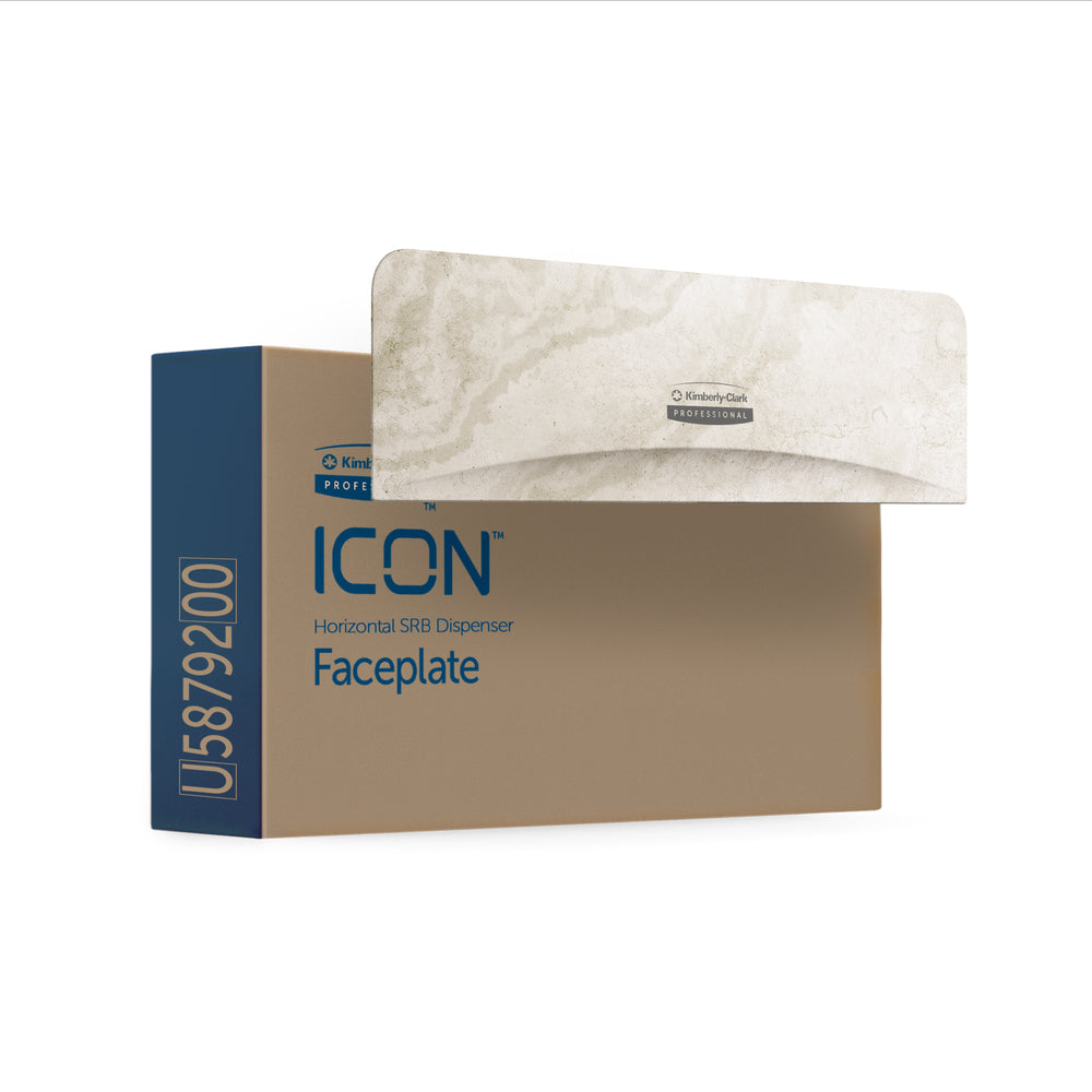 Face avant Kimberly-Clark ICON - Design marbre chaleureux - pour distributeur de papier toilette standard sans mandrin, 2 rouleaux horizontaux