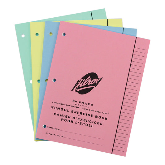 Cahiers d'exercices cousus Hilroy - Lignés (5/16") - 8,5" x 11" - 80 pages - 40 feuilles - Couleurs assorties - Paquet de 20
