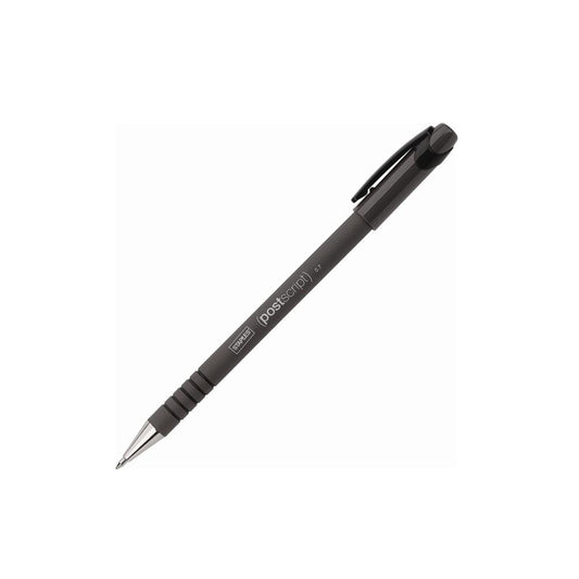 Stylo à bille Staples PostScript à corps caoutchouté - Pointe fine - 0,7 mm - Encre noire - Paquet de 12
