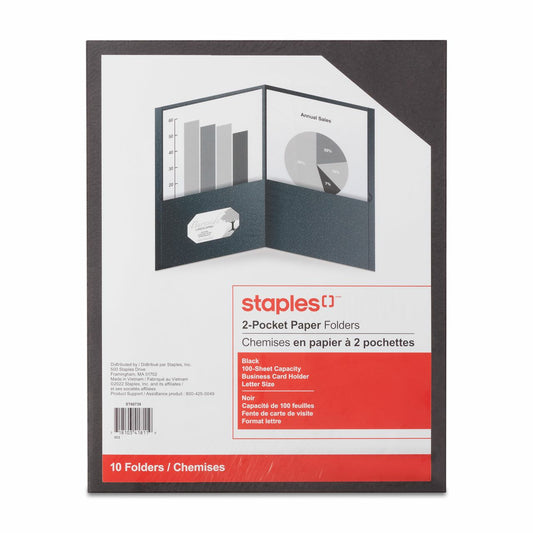 Staples - Portefeuille à deux pochettes, noir, paquet de 10