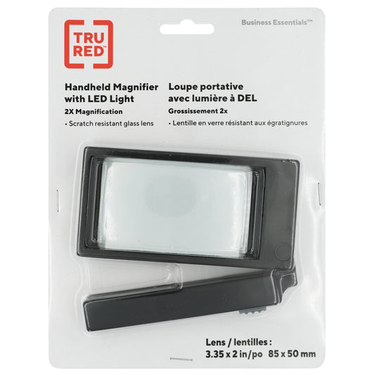 TRU RED Folding-Handle Magnifier with LED Light - 2" x 3-1/2" - 2x Magnification - Black