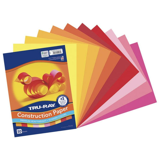 Papier de construction Tru-Ray, couleurs chaudes assorties, 22,9 cm x 30,5 cm, 50 feuilles/paquet