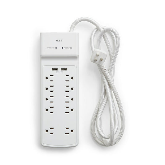 NXT Technologies NX54318-CA NX54318, 10-Outlet 2 USB Surge Protector, 6ft, White