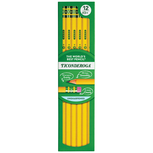 Ticonderoga Wood-Cased Pencils - #3 H Hard - Yellow - 12 Pack