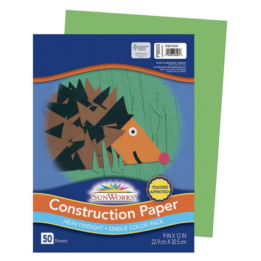 Papier de construction SunWorks, vert vif, 22,9 cm x 30,5 cm, 50 feuilles/paquet.