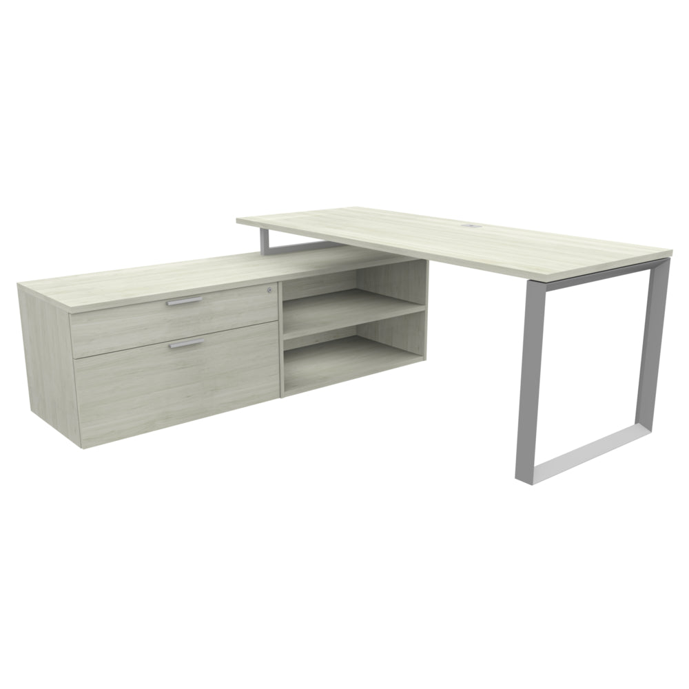 Bureau à niveaux en L Heartwood HDL Levels avec rangement - Bois d'hiver argenté