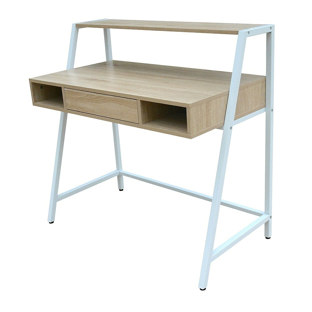 Simply Desk With Shelf And Drawer, Oak And White