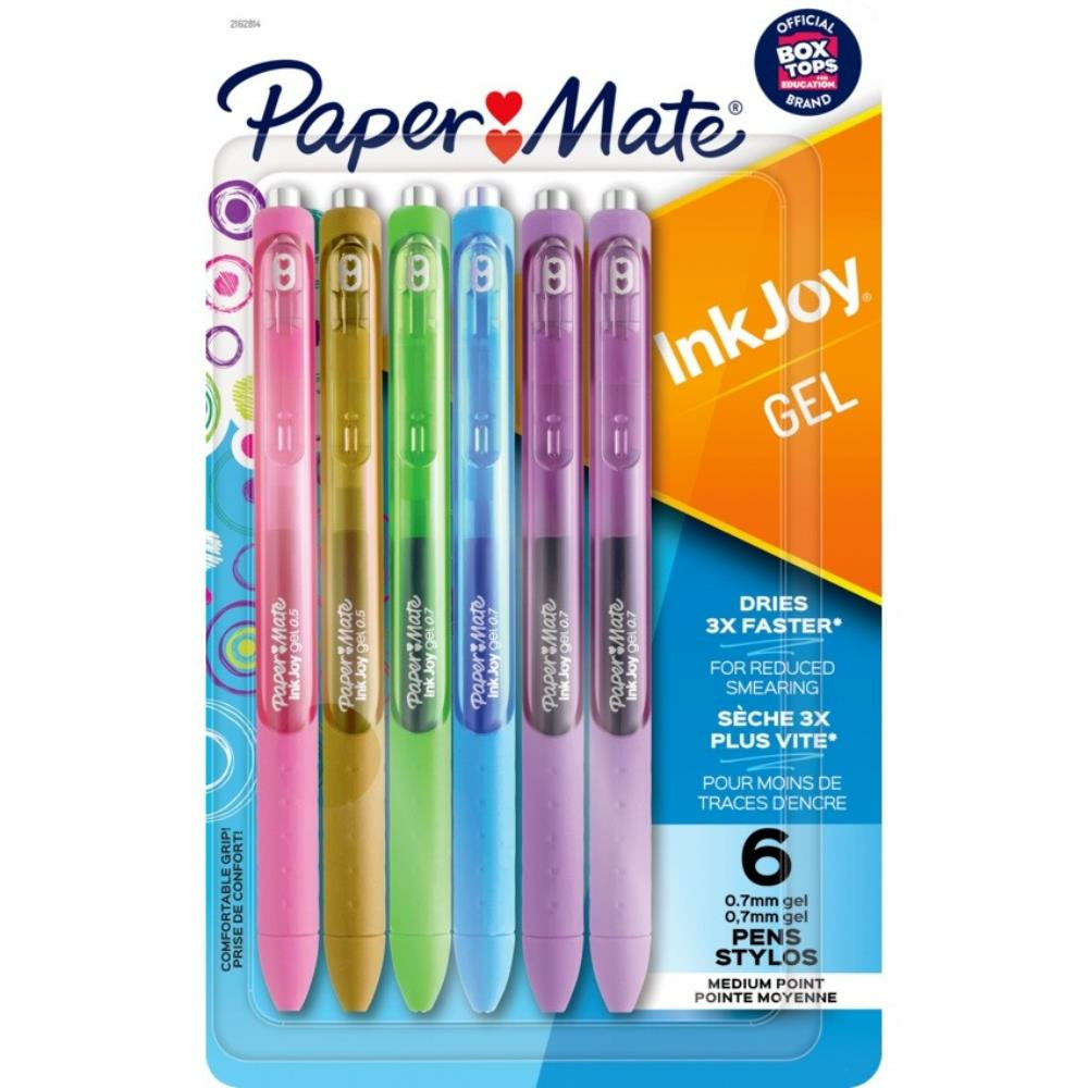 Stylos gel Paper Mate Inkjoy – Pastels assortis – 0,7 mm – Lot de 6