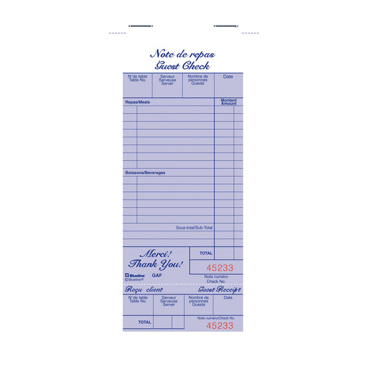 Blueline Restaurant Invoices Pads with Stub - 7-1/2" x 3-3/8”- Bilingual - 100 Sheets/Pad - 10 Pack