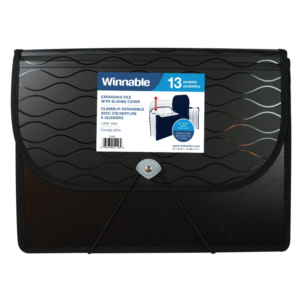 Winnable Expanding File, 13 Pockets, Letter Size, Black
