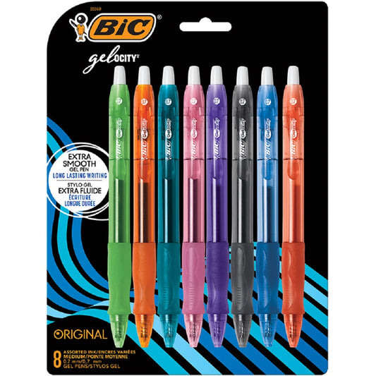 BIC Gelocity Fashion Retractable Gel Pens - Assorted Colours - 8 Pack