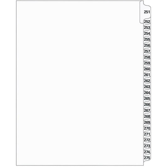 Supreme Litigation Tabs 25th Cut Numeric Set 11" White #251/275