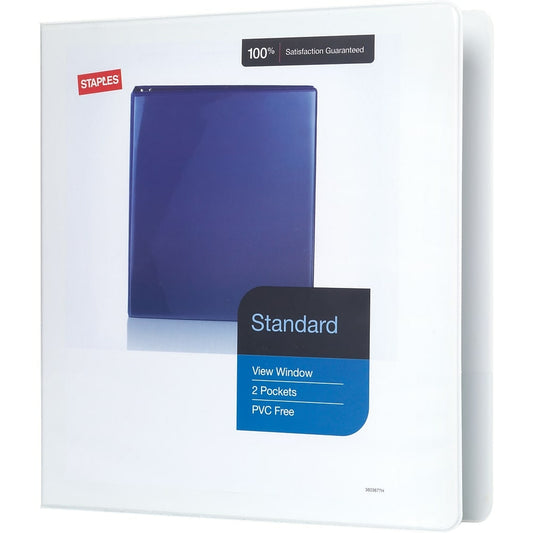 Staples Standard View Binder with D-Rings - 1 1/2" - White