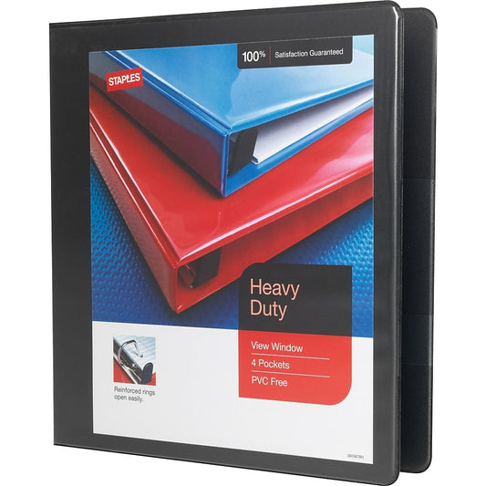 Staples Heavy-Duty View Binder with D-Rings - 1 1/2" - Black