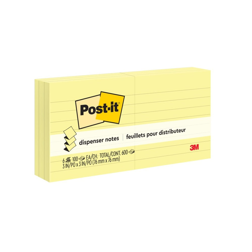 Notes pop-up Post-it - 7,6 x 7,6 cm - Jaune canari - Lignées - 600 feuilles - Paquet de 6
