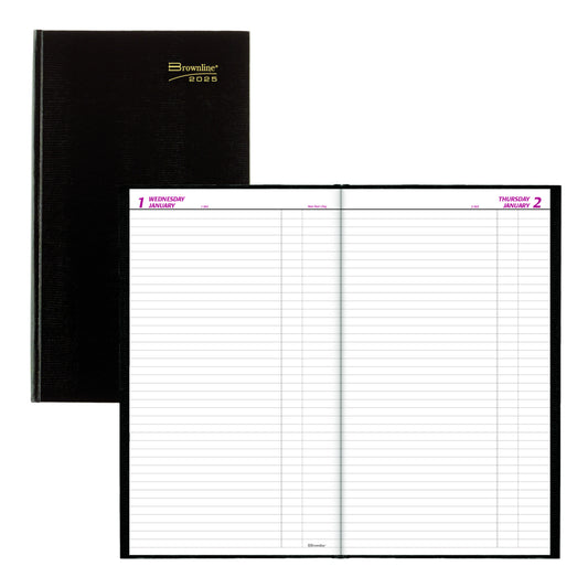Brownline 2025 Daily Planner - Perfect Binding 14 Months - 13-3/8" x 7-7/8" - Black - English