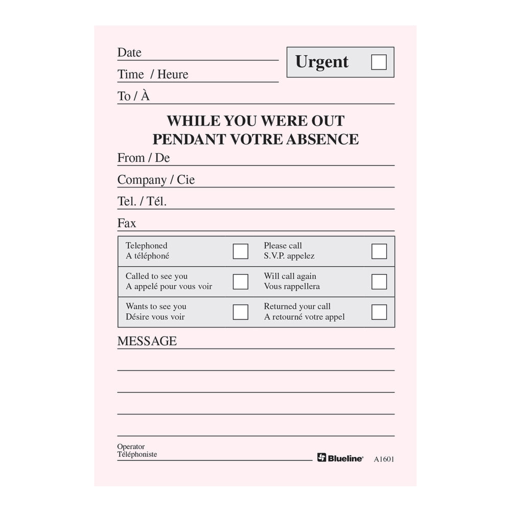 Blueline Telephone Message Pad - 3-1/2" x 5"