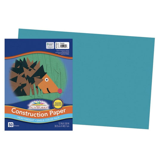 Papier de construction SunWorks, turquoise, 30,5 cm x 45,7 cm, 50 feuilles/paquet.