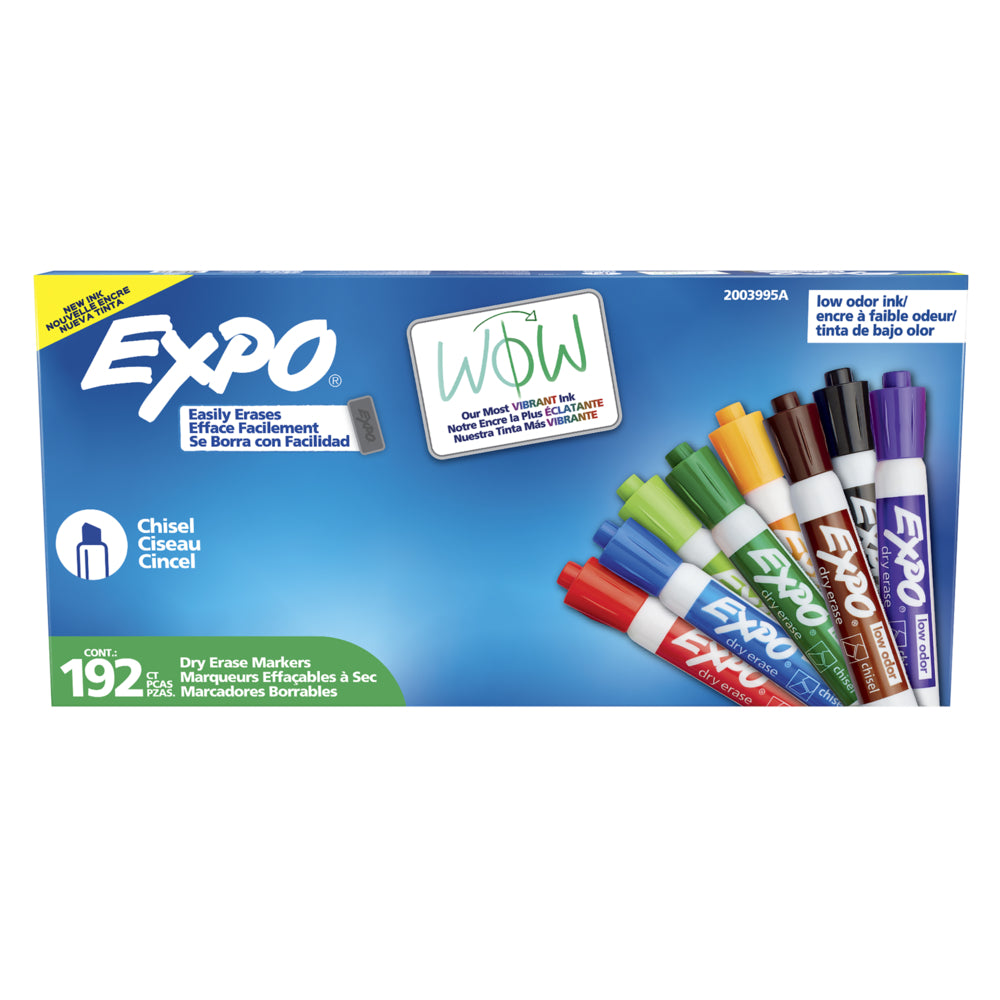 Expo Low-Odour Dry Erase Markers - Chisel Tip - Assorted Colours - 192 Pack