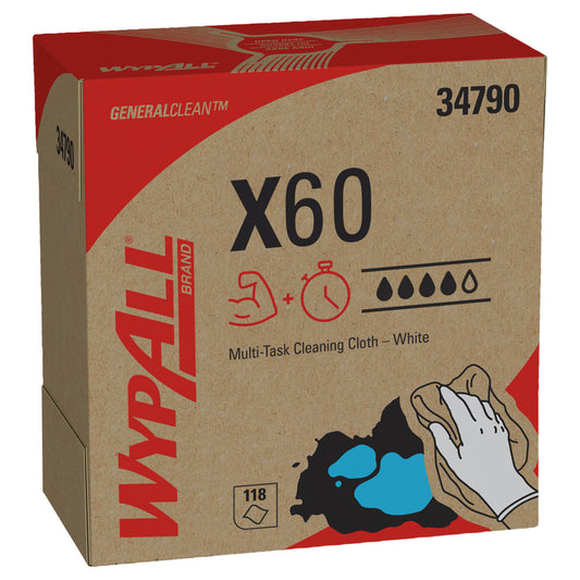 WypAll GeneralClean X60 Multi-Task Cleaning Cloths - Pop-Up Box - Strong and Absorbent Towels - White