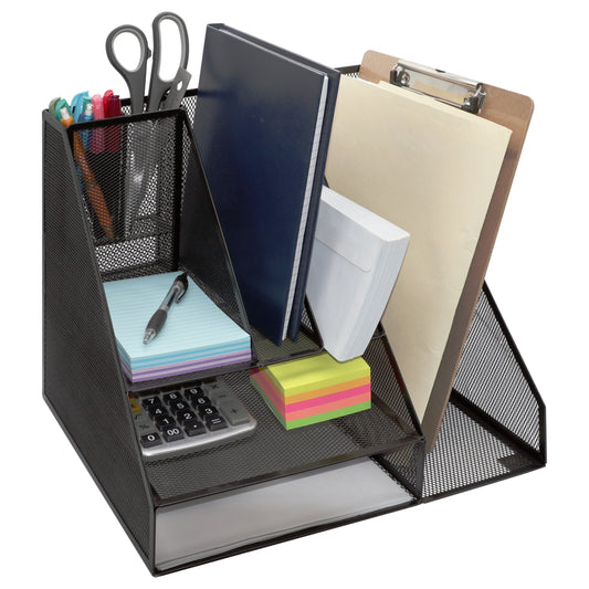 Organiseur de bureau géant Staples en maille métallique - 8 emplacements - Noir