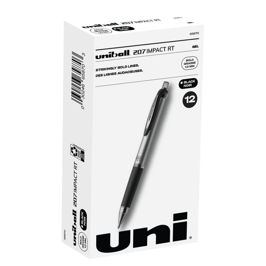 Stylos Uniball 207 Impact RT - 1,0 mm - Encre noire - Lot de 12