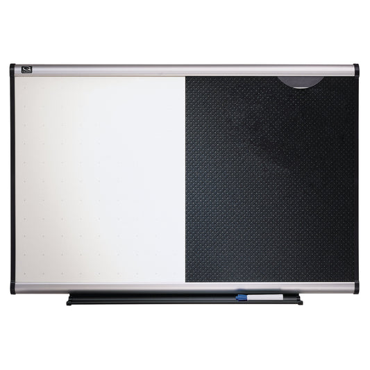 Tableau combiné Quartet Prestige - Effacement total/mousse gaufrée - Cadre en aluminium argenté - 36" x 24"