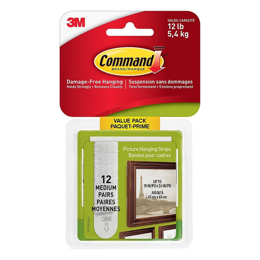 Command Picture Hanging Strips Value Pack, White, Medium, 12 Pack (17204-12EF)